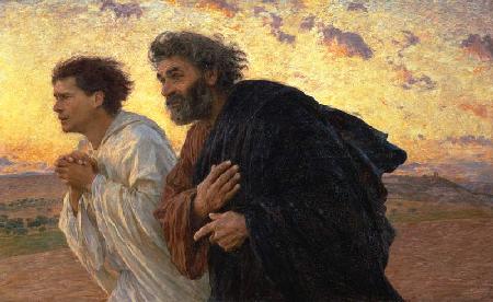 Il mattino della risurrezione i discepoli Pietro e Giovanni sulla strada della tomba