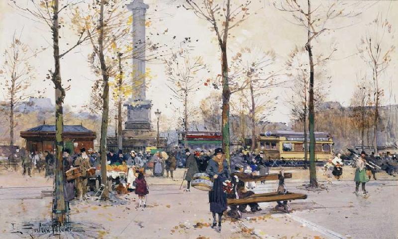 Place de la Bastille, Paris. a Eugène Galien-Laloue