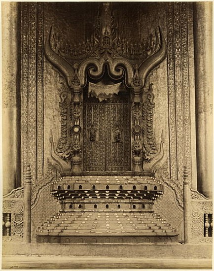 The The-ha-thana or the Lions'' throne in the Myei-nan or Main Audience Hall in the palace of Mandal a Felice (Felix) Beato