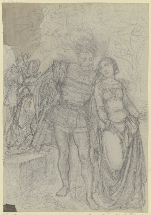 Faust und Gretchen, im Hintergrund Marthe und Mephisto a Ferdinand Fellner