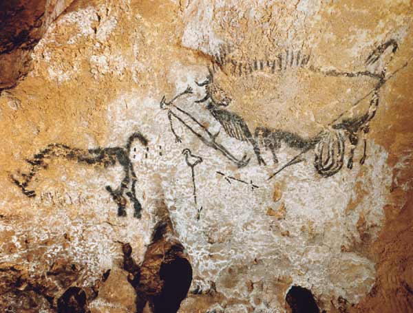 Höhle von Lascaux 17000 v. Chr. Gesamtansicht der 'Szene des Schachtes'. a Ferdinand Hodler