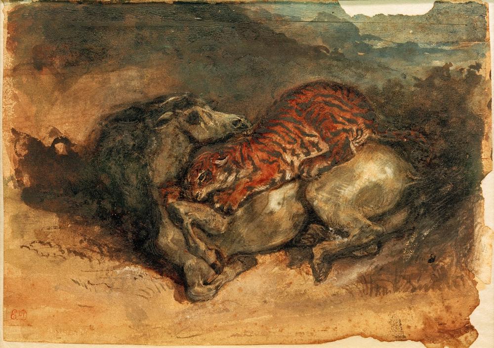 Tiger, ein Pferd anfallend a Ferdinand Victor Eugène Delacroix