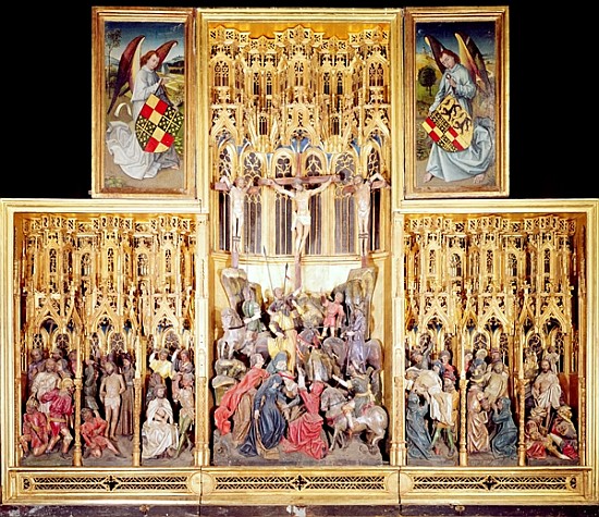 Central section of the Ambierle Altarpiece, 1460-66 (gilded & painted walnut wood) a Scuola Fiamminga