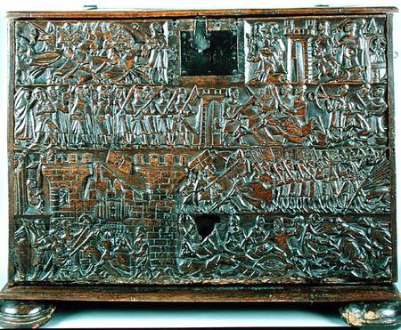 The Courtrai Chest depicting scenes from the Battle of the Golden Spurs fought in Courtrai in 1302 a Scuola Fiamminga