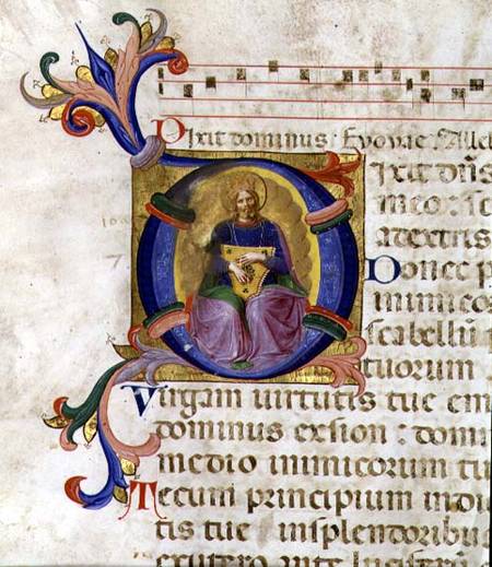 Ms 531 f.169v Historiated initial 'D' depicting King David with his lyre, from a psalter from San Ma a Fra Beato Angelico