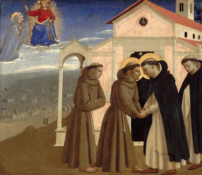 Meeting of Saint Francis and Saint Dominic (Scenes from the life of Saint Francis of Assisi) a Fra Beato Angelico