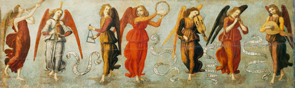Angels playing musical instruments a Francesco Botticini