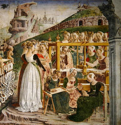 The Triumph of Minerva: March, from the Room of the Months, detail of the weavers, c.1467-70 (fresco a Francesco del Cossa