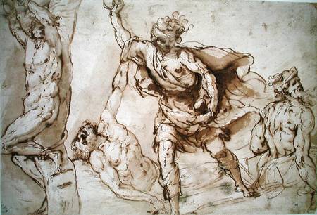 Studies for the Martyrdom of St. Sebastian and the Stoning of St. Stephen (w.c on paper) a Francesco Maffei