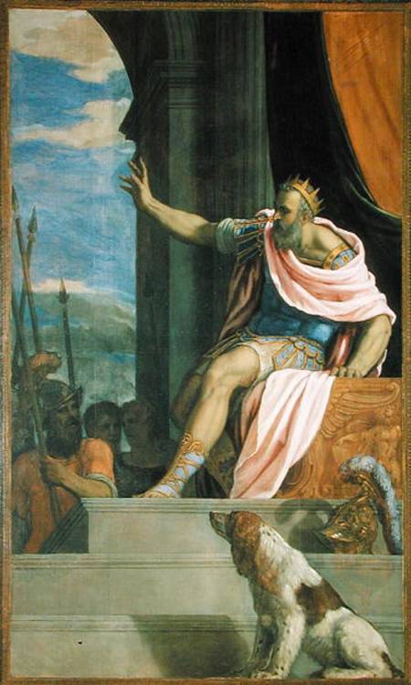 Saul throwing the lance at the head of David a Francesco Salviati
