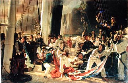 On the deck during a sea battle a François August Biard