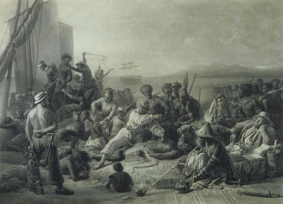 Scene on the Coast of Africa, engraved by Wagstaff, London, 1844 (mezzotint) a François August Biard
