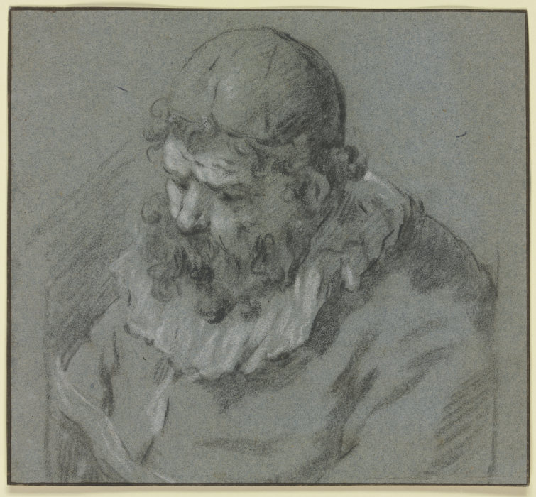 Alter niederblickender Mann mit Käppchen a Frans Hals
