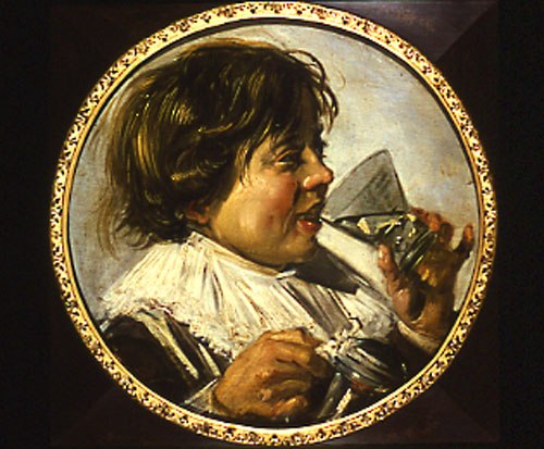 Half-length portrait of a laughing boy with a wine-glass a Frans Hals