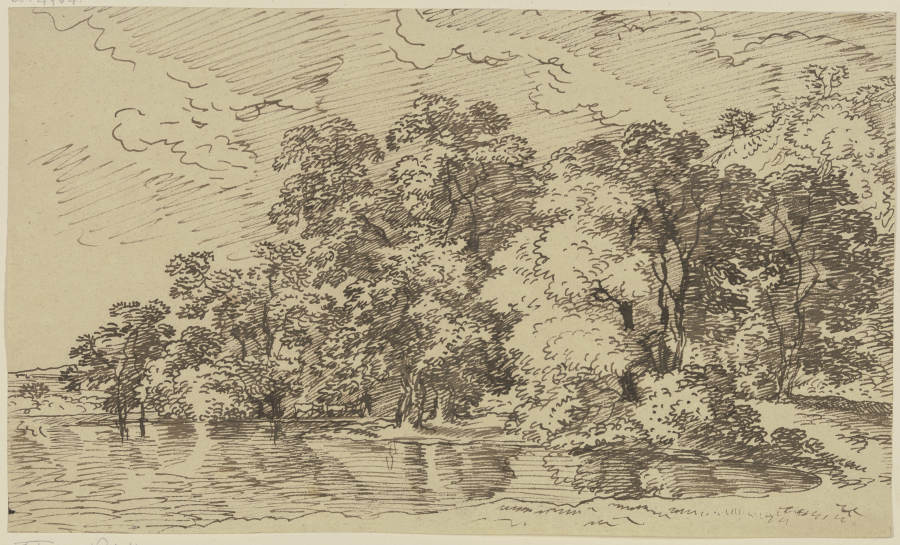 Riverbank with trees a Franz Innocenz Josef Kobell