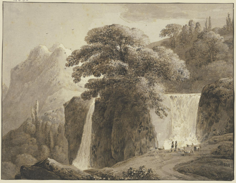 Gebirgslandschaft mit zwei Wasserfällen a Franz Innocenz Josef Kobell