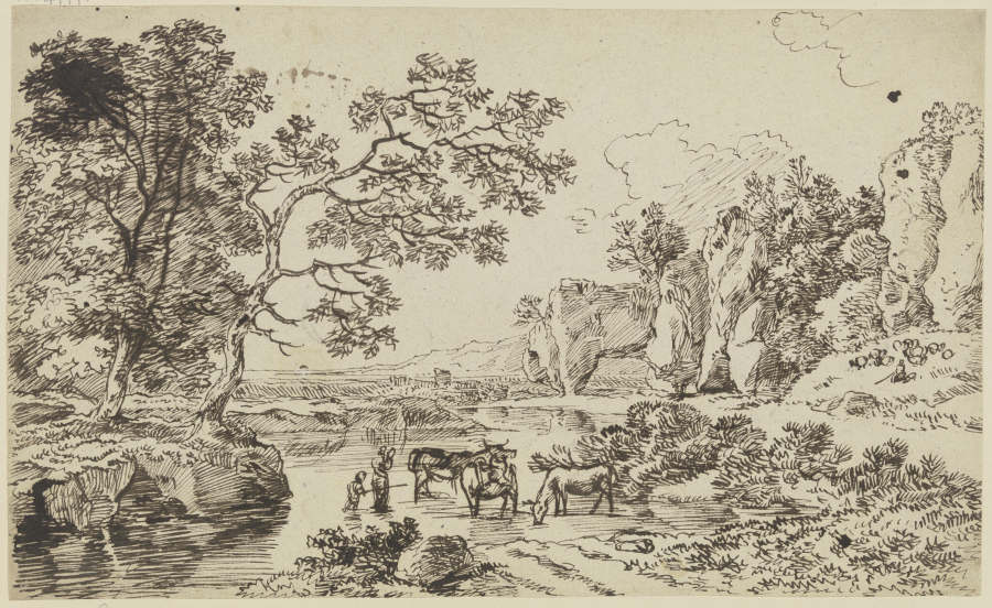 Hirten mit Vieh an einem Fluß a Franz Innocenz Josef Kobell