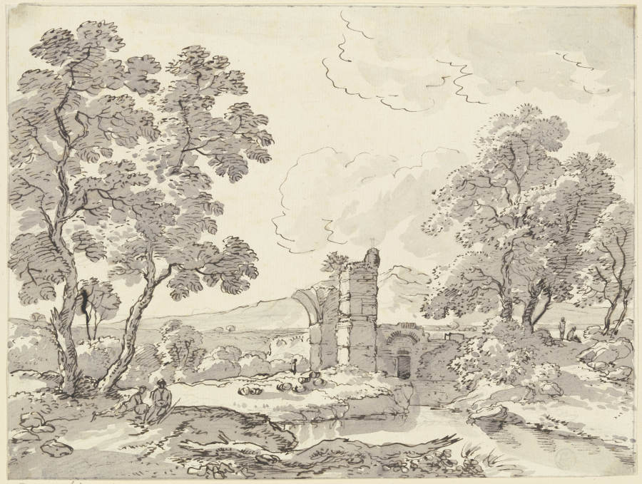 Landschaft mit antiken Ruinen, Hirten und Herde a Franz Innocenz Josef Kobell
