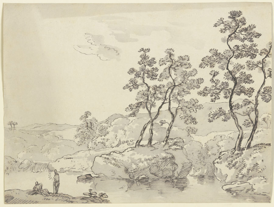 Uferlandschaft mit jungen Bäumen a Franz Innocenz Josef Kobell