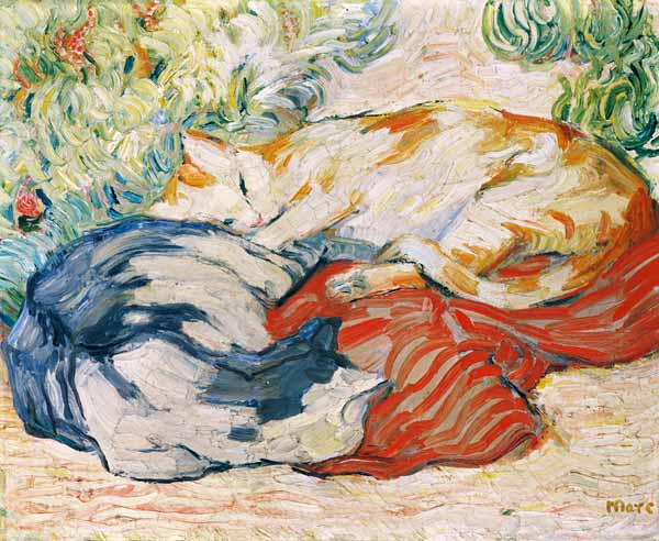 Cats on a red cloth. a Franz Marc