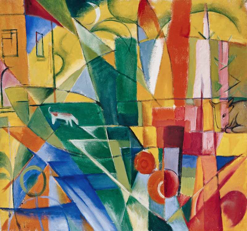 Landscape with house, dog and cattle. a Franz Marc
