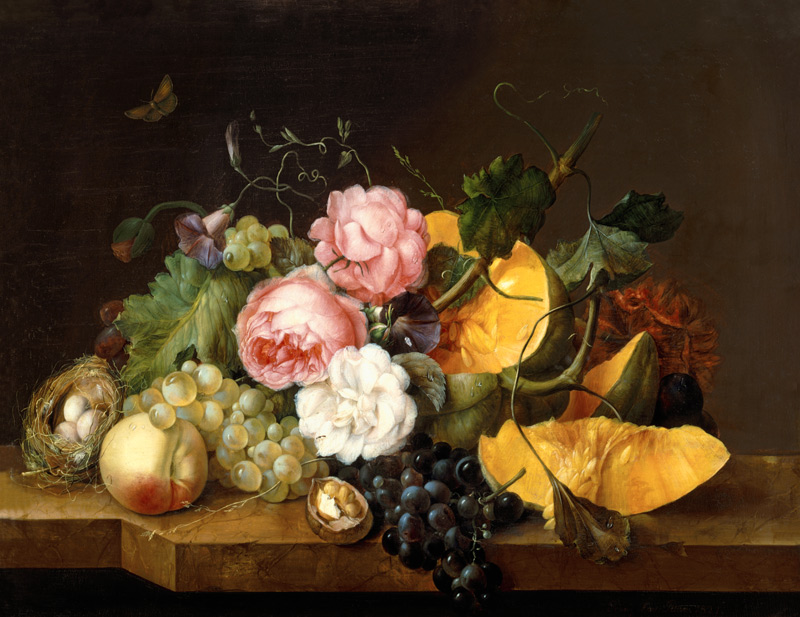 Still life with Flowers and Fruit a Franz Xaver Petter