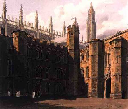 Court of King's College, Cambridge, from 'The History of Cambridge', engraved by Daniel Havell (1785 a Frederick Mackenzie