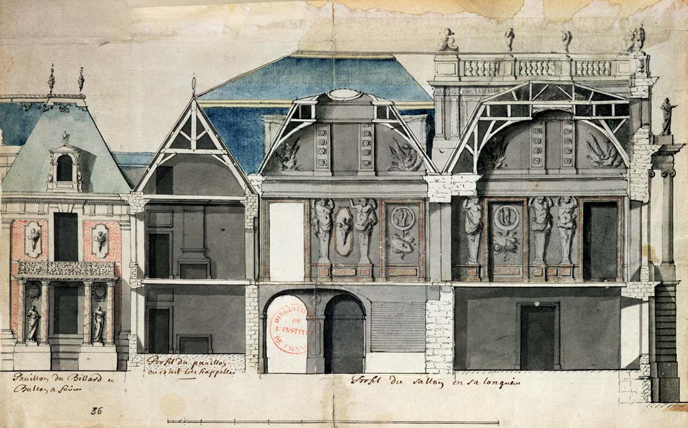 Cross-section of a wing of the Chateau de Versailles constructed by Louis Le Vau ((1612-70) a Scuola Francese