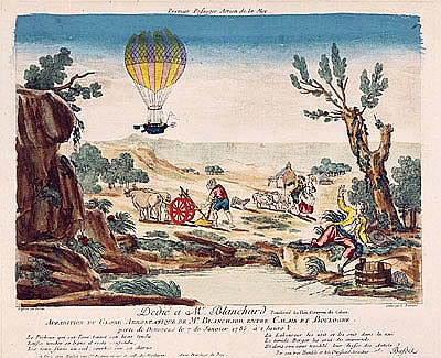 Appearance of the Hot-Air Balloon of Jean Pierre Blanchard (1753-1809) between Calais and Boulogne a Scuola Francese