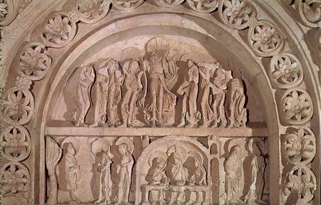 The Ascension and the Supper at Emmaus, tympanum of the left hand portal a Scuola Francese