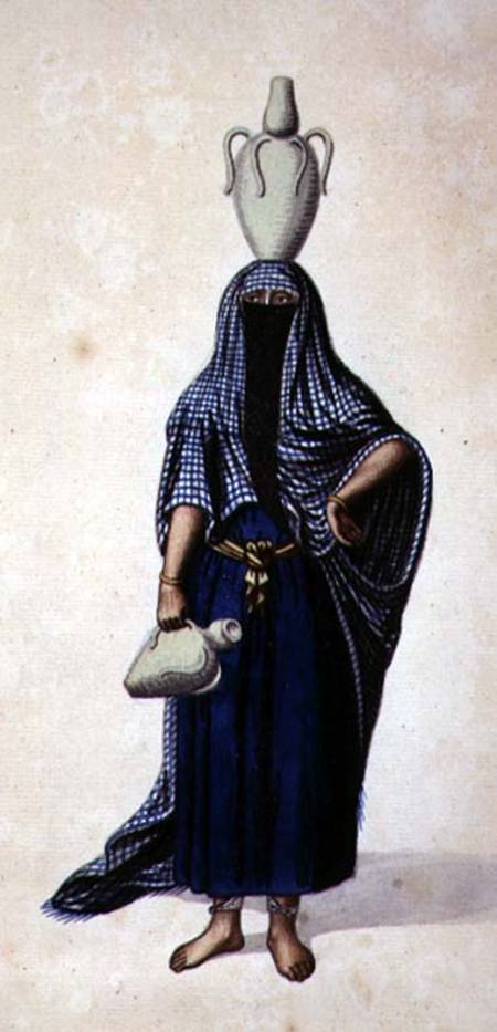 Egyptian Woman Carrying an Ibrik Water Pot, probably by Cousinery, Ottoman period a Scuola Francese