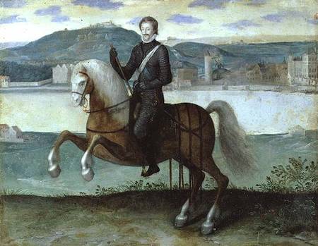 Equestrian Portrait of Henri IV (1553-1610) King of France, before the walls of Paris a Scuola Francese