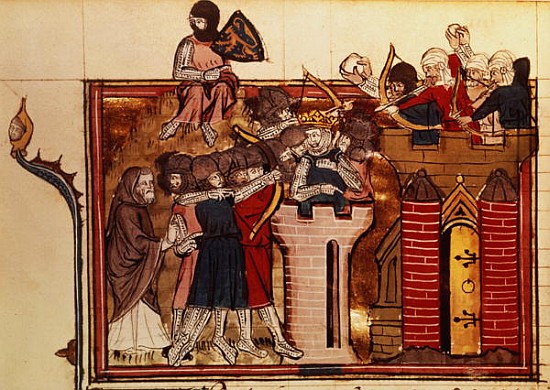 Fr 22495 f.69v The Crusader assault on Jerusalem in 1099, from Le Roman de Godefroi de Bouillon a Scuola Francese