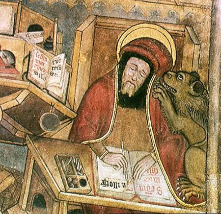 St. Mark writing his gospel, detail from the crypt a Scuola Francese