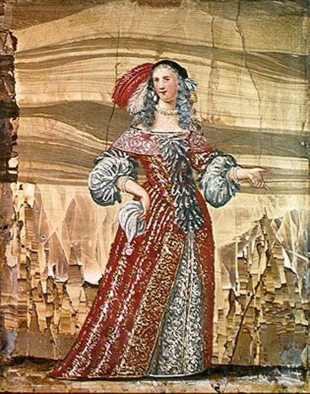 Portrait of Madeleine Bejart (1618-72) in the role of Madelon in 'Les Precieuses' by Moliere ((1622- a Scuola Francese