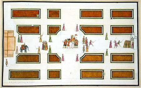 Presentation of Gentil by Nawab Shuja ud-Daula to Emperor Shah Alam in Angur Bagh from 'The Gentil A a Scuola Francese