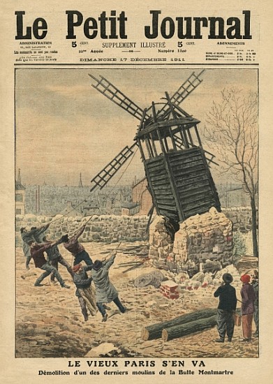 Pulling down one of the last windmills on the Butte Montmartre, illustration from ''Le Petit Journal a Scuola Francese