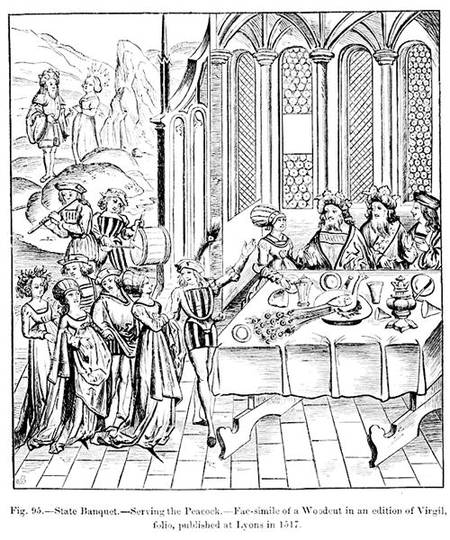 State banquet - serving the peacock, after a woodcut in an edition of Virgil, published Lyons a Scuola Francese