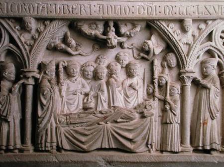 Tomb of Bishop Radulphe (d.1266), detail from the sarcophagus depicting a procession and the taking a Scuola Francese