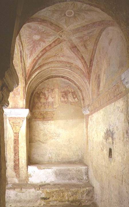 View of the western part of the crypt with wall paintings depicting two episodes from the Martyrdom a Scuola Francese