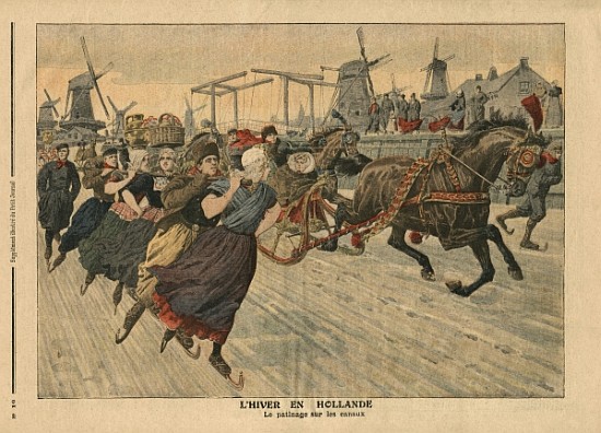 Winter in Holland, ice skating on the canal, illustration from ''Le Petit Journal'', supplement illu a Scuola Francese