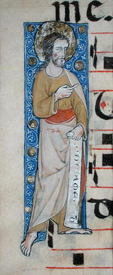 An apostle holding a phylactery, 'Judica me deus', c.1320 (vellum) a French School, (14th century)