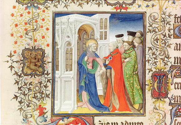 Ms Lat 919 fol.96 St. Peter Leading Jean de France (1340-1416) Duke of Berry into Paradise, from the a French School, (15th century)