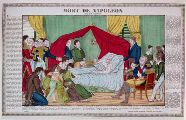 The Death of Napoleon Bonaparte (1769-1821) c.1840 (coloured engraving) a French School, (19th century)