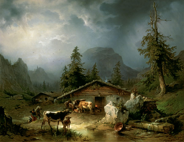Alpine hut in Rainy Weather a Friedrich Gauermann