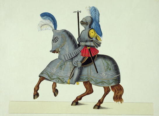 Knight and horse in armour, plate from 'A History of the Development and Customs of Chivalry', by Dr a Friedrich Martin von Reibisch