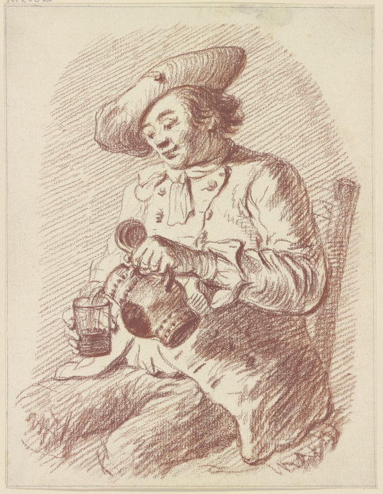 Sitzender Mann, aus einem Krug in ein Glas einschenkend a Friedrich Wilhelm Hirt