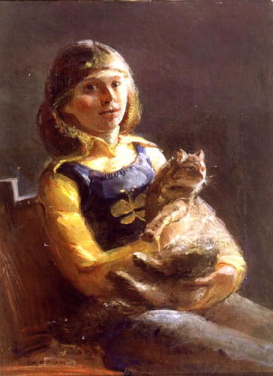 Girl with Cat (oil on canvas)  a Gail  Schulman