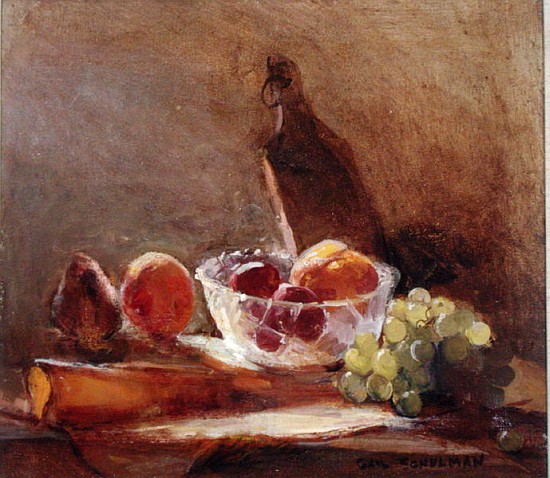 Glass Bowl with Fruit and a Cheese Board (oil on canvas)  a Gail  Schulman