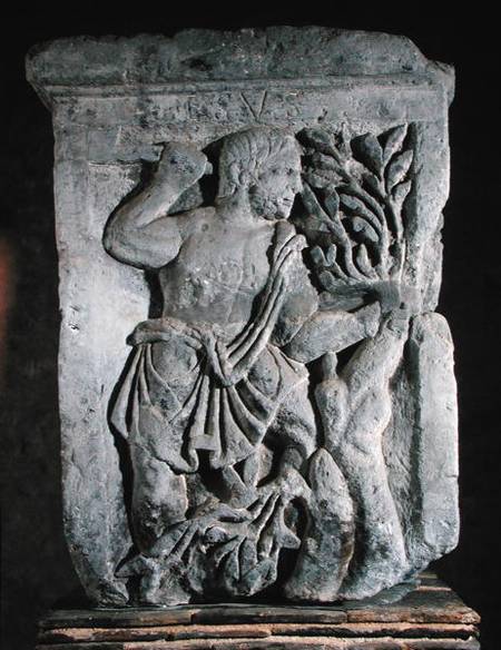 Capital of the Nautes Pillar depicting Esus cutting mistletoe a Gallo-Roman